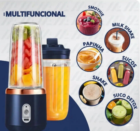 Liquidificador Portátil Elétrico 2 em 1 com USB para Sucos e Milkshakes