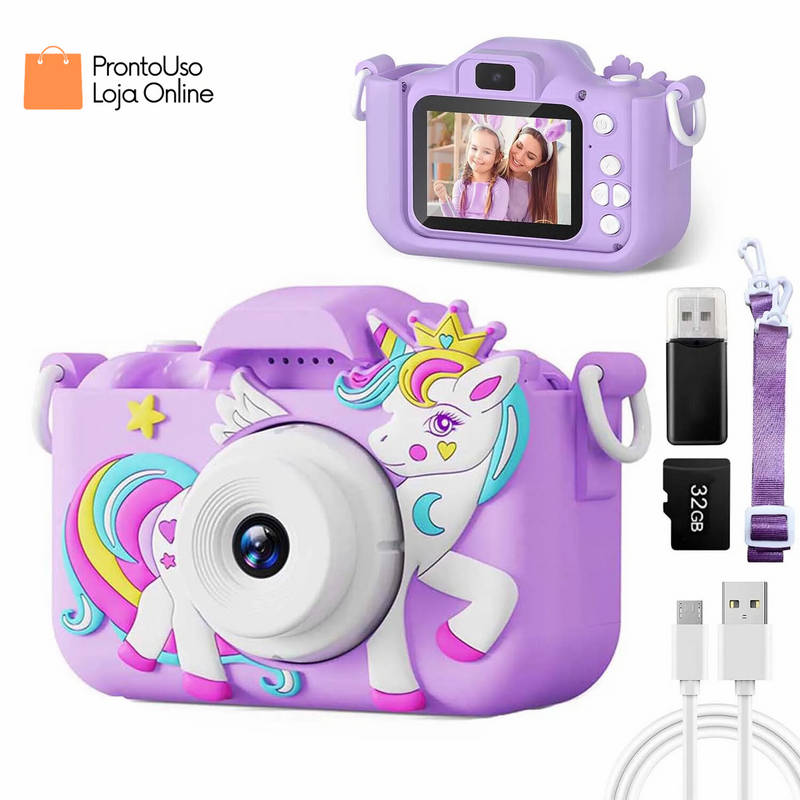 Câmera Digital Infantil HD 1080P com Dual Lens e Cartão 32GB